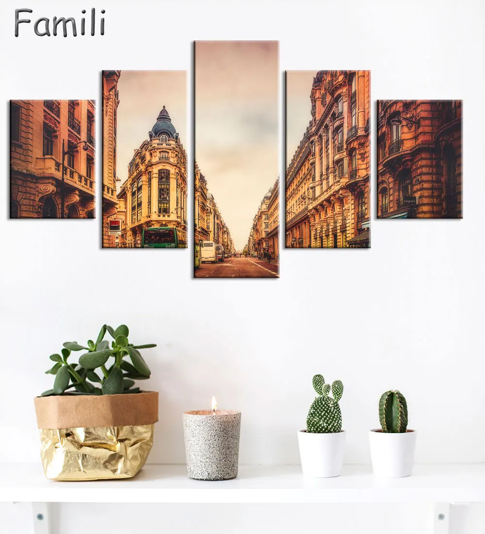 

5 panel canvas art Fashion Paris Street Modern Wall Painting Printed On Canvas Beautiful Wall Pictures,posters and prints