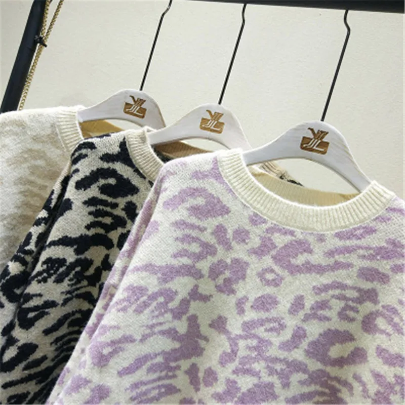 Новый осенний женский модный свободный свитер с леопардовым принтом 2018 пуловер