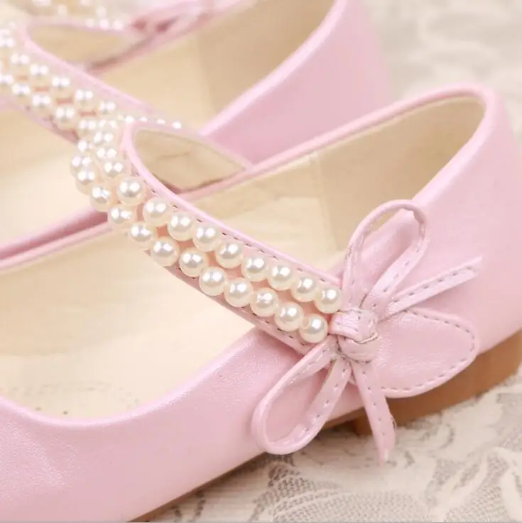 Женская обувь на плоской подошве с жемчугом для девочек; Танцевальная обувь; вечерние туфли принцессы; Размеры 26-35; цвет розовый, белый; 1606; TX03