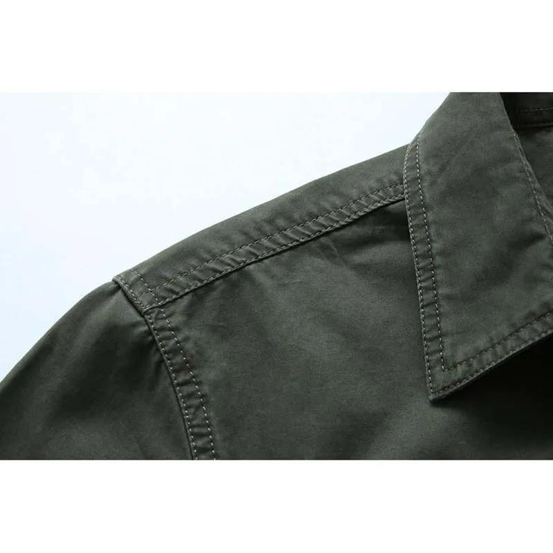 Военная Униформа Стиль Мужская рубашка свободного кроя из хлопка для отдыха