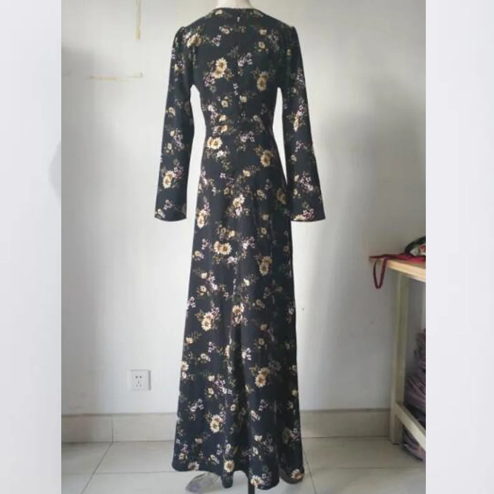 2019 abaya Платье женское мусульманское платье с цветочным принтом кафтан Турция