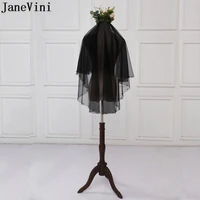 janevini simple two layer black beaded short bridal veils elbow length soft tulle women veils cut edge short wedding accessories