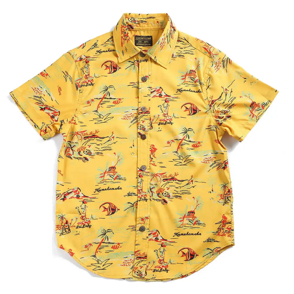 yellow Летняя Новинка, гавайская Мужская рубашка Aloha, остров, праздник, короткий рукав, модная повседневная мужская рубашка, гавайская рубашка с принтом "кокосовое дерево" - Цвет: yellow