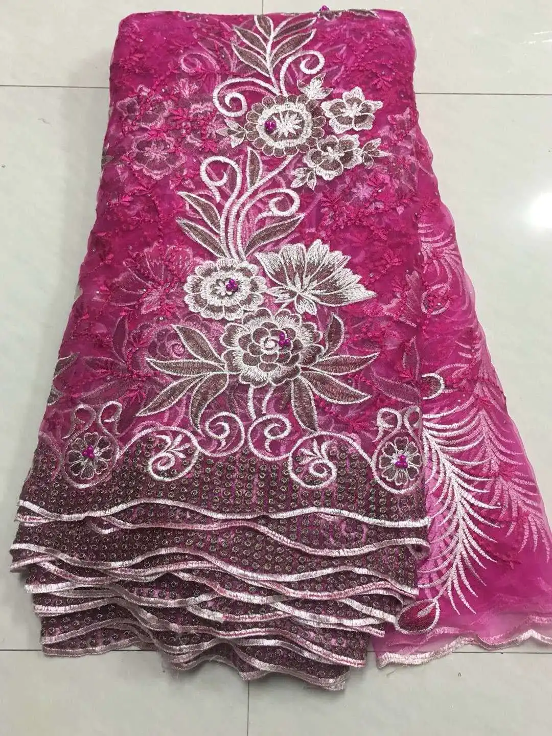 2018 Высокое качество африканская кружевная ткань фиолетовая французская сетка