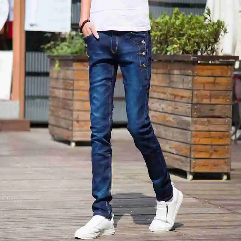 #1406 узкие джинсы мужская мода новый 2018 High Street Slim Fit Button джинсовая байкерские