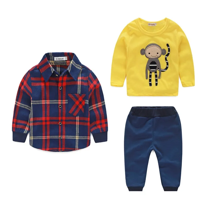 Одежда для новорожденных Baby boy одежда обезьяна хлопок футболки+ плед пиджаки+ брюки новорожденный мальчик одежда детская одежда набор