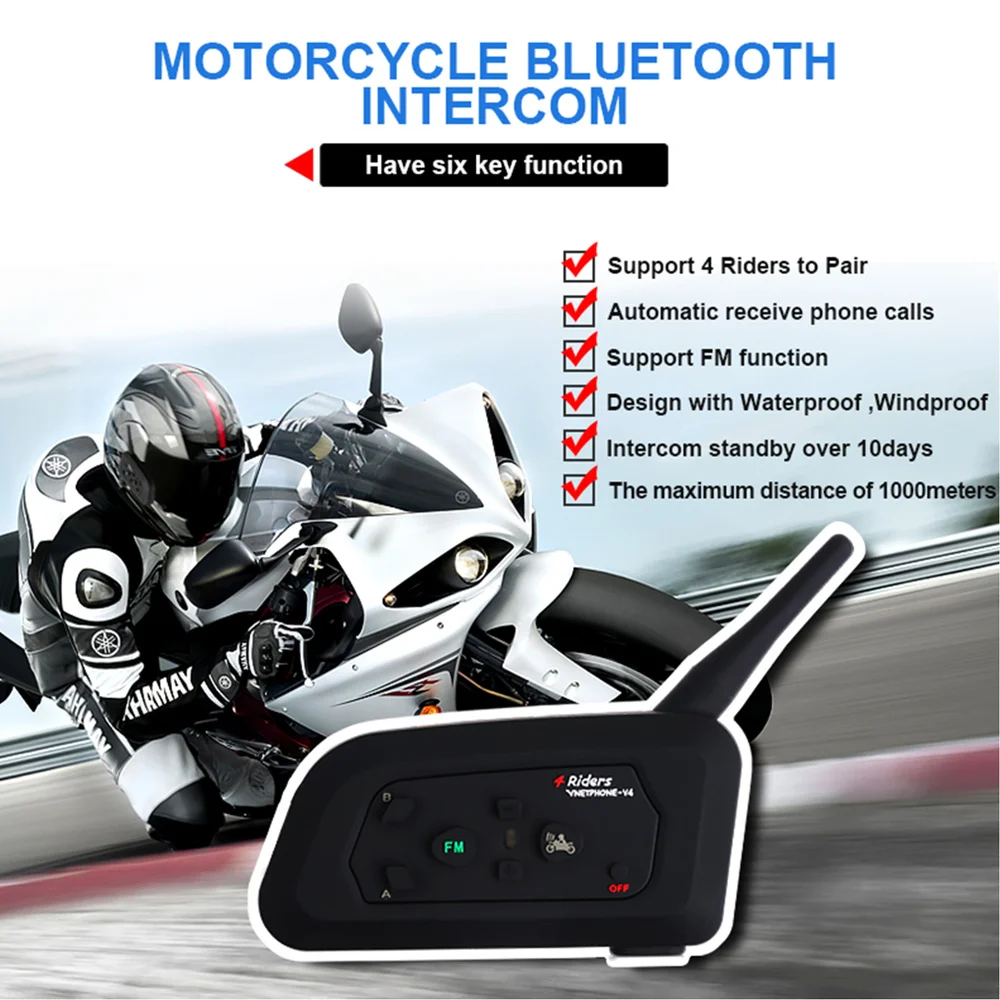 Мотогарнитура для шлема с поддержкой Bluetooth 1200 м|Наушники шлемов| |