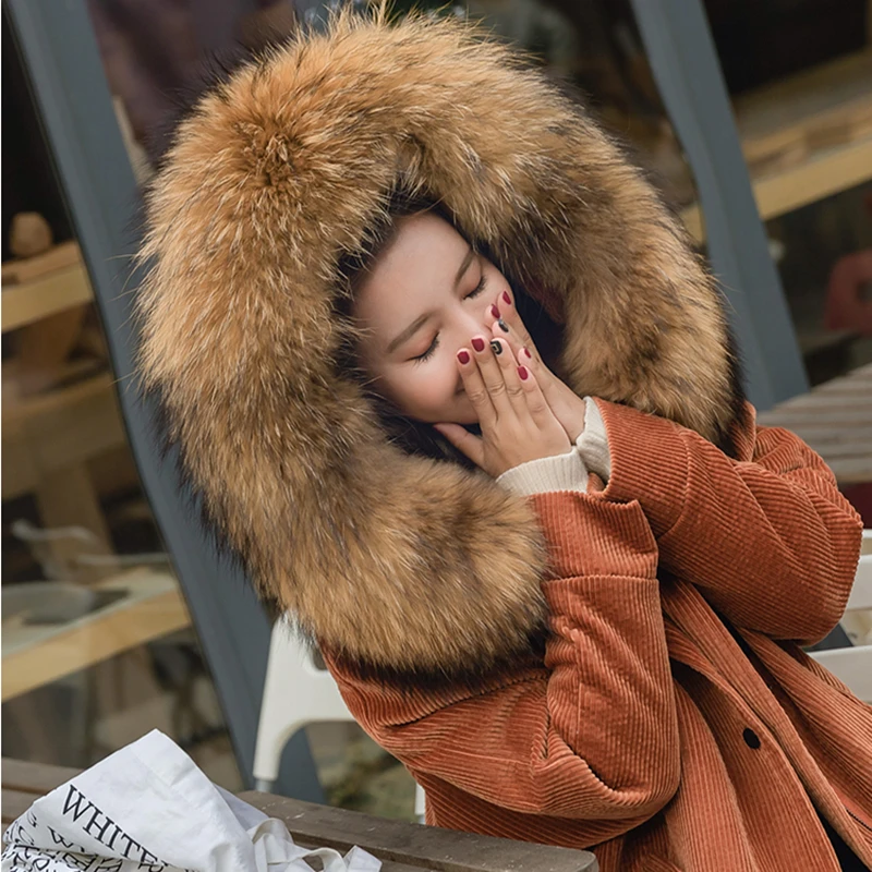 2017 зимний женский с капюшоном воротником из натурального меха плотная теплая