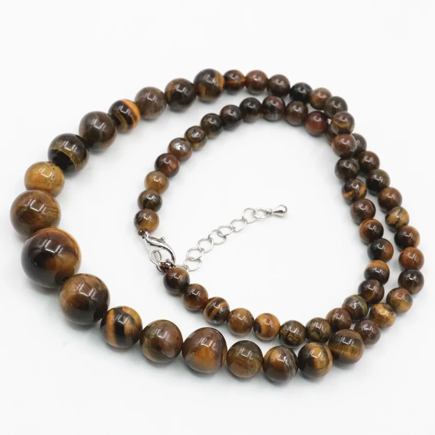 Natural Tiger Eye Stone Round Beads Necklace for Women 6-14mm Yellow Tower Beaded Chain Choker Accessories Jewelry 18inch A439 | Украшения