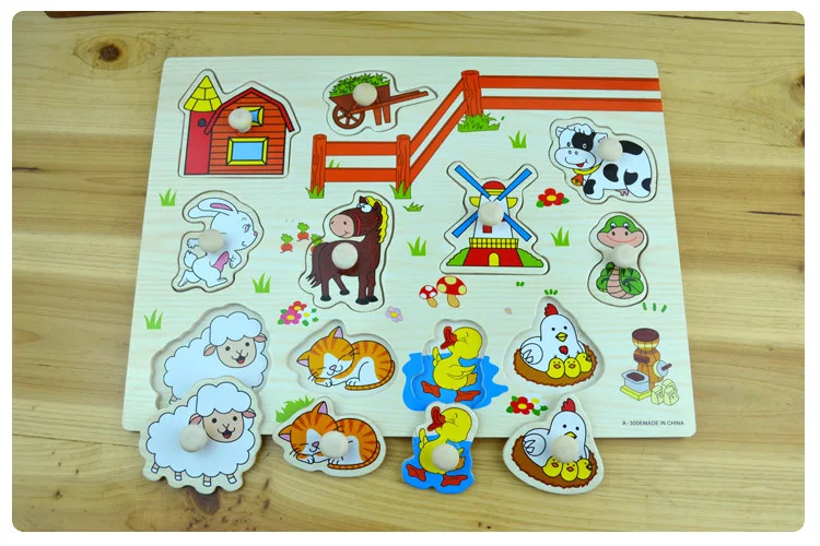 Toys for children Farm animals brain teaser Gripper toys puzzle Preschool education wood Wooden educational | Игрушки и хобби