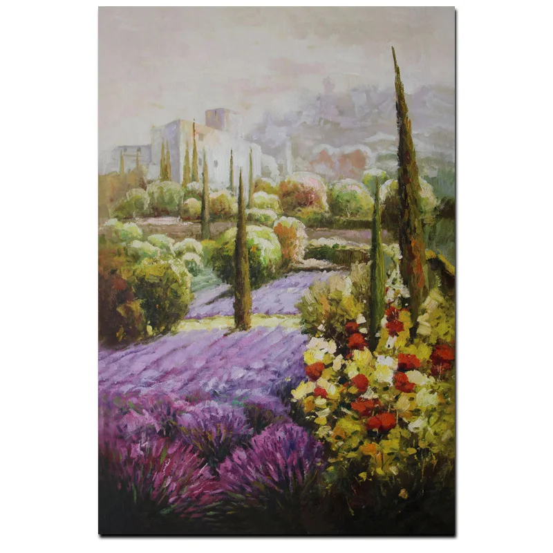 

Hand Painted Lavender Oil Painting on Canvas 60x90 cm Handmade Abstract Garden Landscape Modern Living Room Art Wall Decoration