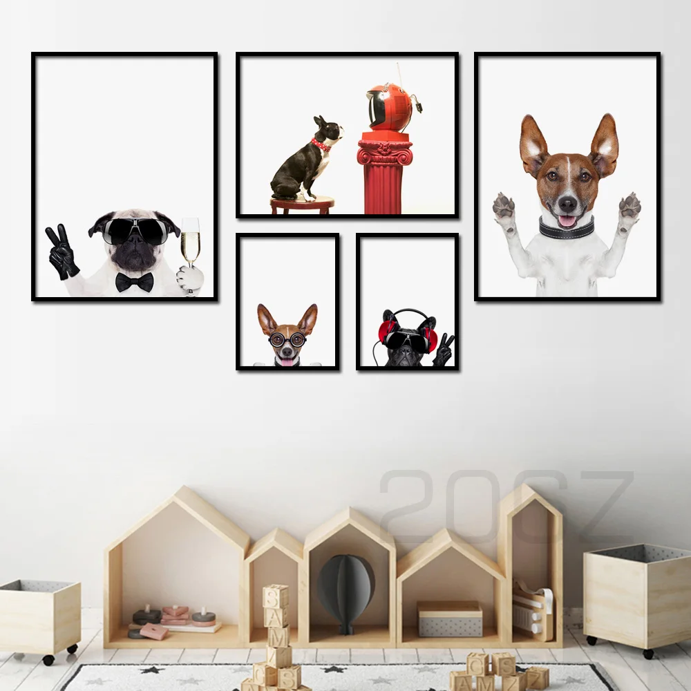 

Natural Lovely Cool Dog Music Television Modern Nordic Posters And Prints Wall Art Canvas Painting Wall Pictures Kids Room Decor