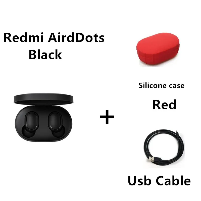 add case and cable Xiaomi Redmi AirDots беспроводные стерео наушники Bluetooth 5,0 наушники с зарядным устройством наушники-вкладыши с микрофоном Handsfree наушники с управлением AI - Цвет: add case and cable