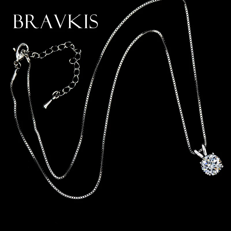 BRAVEKISS Small CZ stone round solitaire pendant necklace for women charms necklaces with box chain mujer bijoux BUN0047 | Украшения и