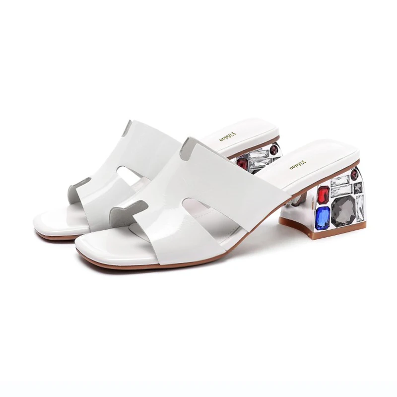 Женские кожаные босоножки Olomm без задника на массивном каблуке с открытым носком