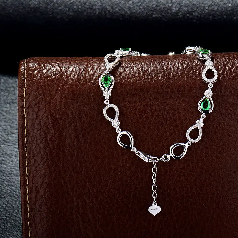 LOVERJEWELRY однотонный 18Kt браслет из белого золота Tsavorite Pear 4x5 мм натуральный
