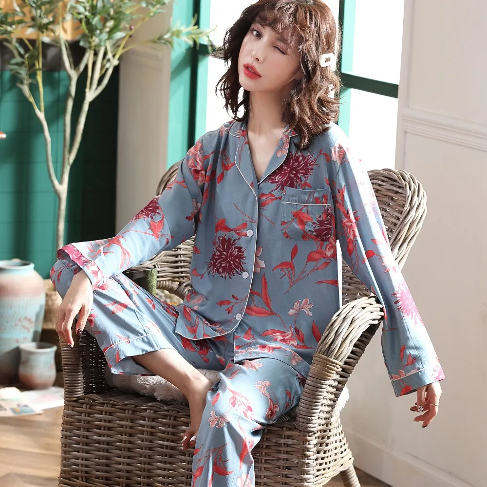 JRMISSLI элегантные женские пижамы с цветочным принтом топ длинными рукавами брюки