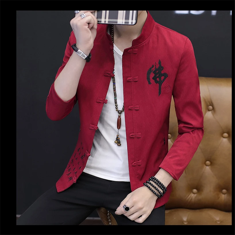 

Chinese Style Retro Men Embroidered Jacket Slim Design Men Casual Coats Asian Size 3XL 4XL Business Banquet Dress Jackets Men