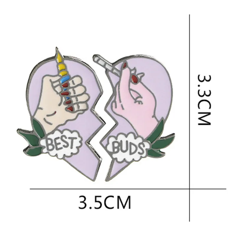 2Pcs BEST BUDS Purple Pink Enamel Pins Buckle Bag Collar Lapel Pin Jewelry Gift Broken Heart 2 Hands Brooch | Украшения и
