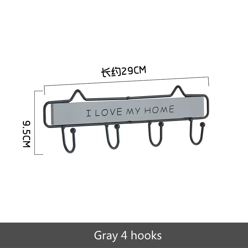 Gray 4 hooks Высокое качество креативный деревянный металлический крючок настенный ключ одежда шляпа стеллаж для хранения с крючком крыльцо гостиная украшение кухонной стены - Цвет: Gray 4 hooks