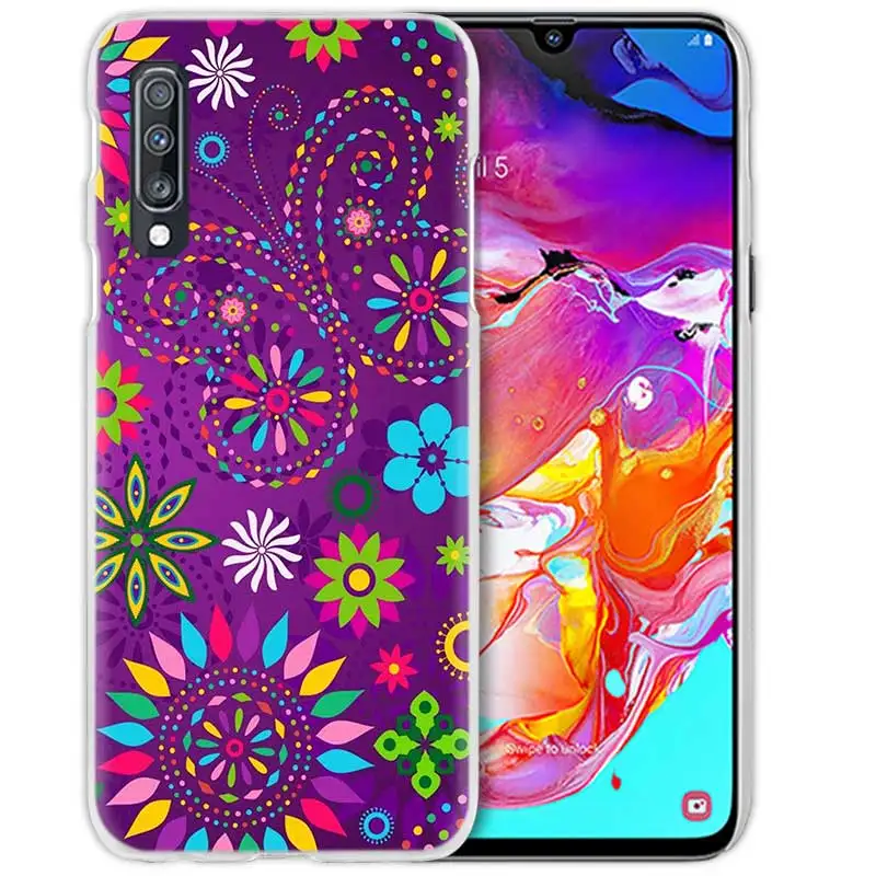 Бабочка чехол для samsung Galaxy A50 A70 A20e A40 A30 A20 A10 A8 A6 плюс A9 A7 Прозрачный жесткий чехол из ПК для телефона с цветочным узором Мандала - Цвет: 04
