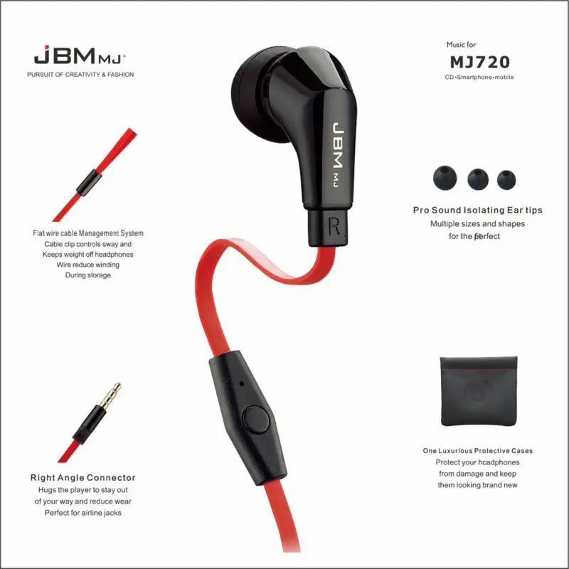 Стереонаушники JBM MJ720 наушники вкладыши 3 5 мм с отличными басами гарнитура