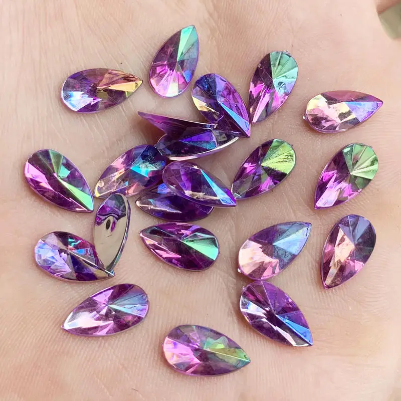 Purple AB 50 шт. 7*13 мм разноцветные стразы в виде капель аппликация пришивка хрустальный камень плоская задняя сторона Акриловые стразы для одежды DIY-HB75 - Цвет: Purple AB
