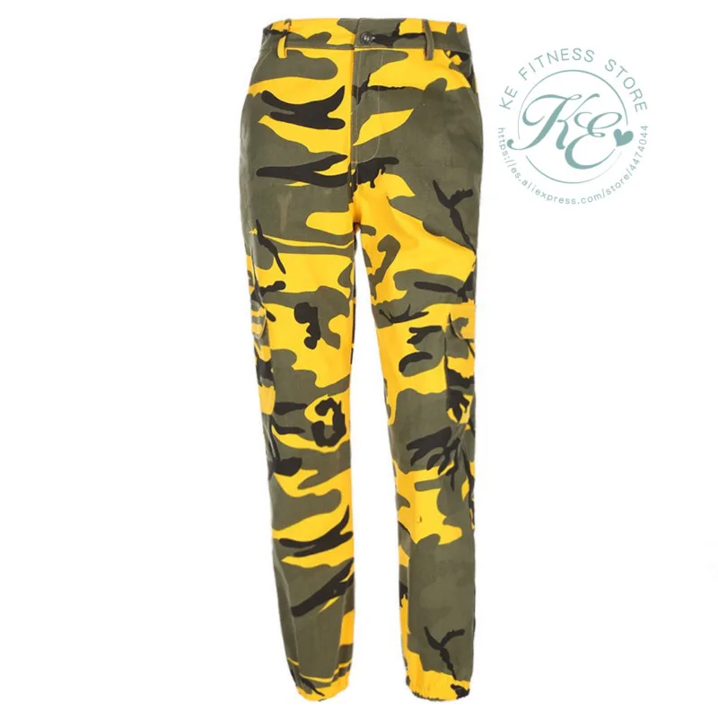 Pantalon de camuflage ancho suelto stilo хипстер Chandal Pantalon suelto спортивные штаны для тренажерного зала фитнес брюки тренажерный зал брюки высокая талия - Цвет: Amarillo