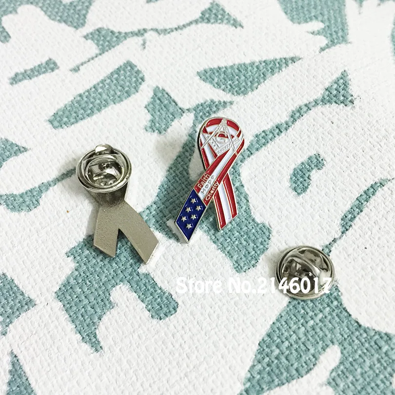 50pcs Custom Pins US Flag Faith Hope Charity Masonic Lapel Pin Enamel Brooch Freemason Cancer Awareness Ribbon Badge | Дом и сад