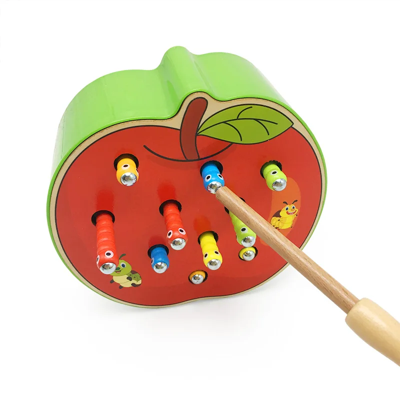 JaheerToy Atch Worms игра Магнитные деревянные игрушки для детей яблоко клубника Монтессори обучающая игрушка для детей 2-3-4 лет