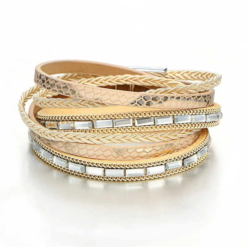 FCS220 26 дизайнерских винтажных многослойных кожаных браслетов для женщин и мужчин, новые жемчужные шармы с бусинами, браслеты-обертки, женские модные ювелирные изделия - Окраска металла: FCS220