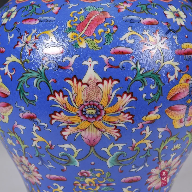 Керамика Цзиндэчжэнь Цин длинная Пастельная синяя лампа обернутая вокруг общего