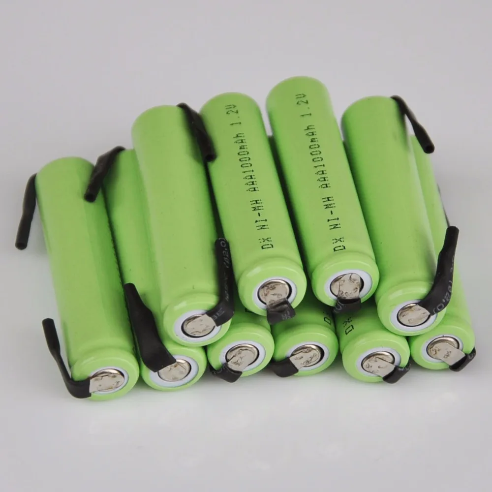 

10PCS Ni-Mh 1.2V AAA rechargeable battery cell 1000mah with welding tabs for Philips Braun electric shaver razor toothbrush
