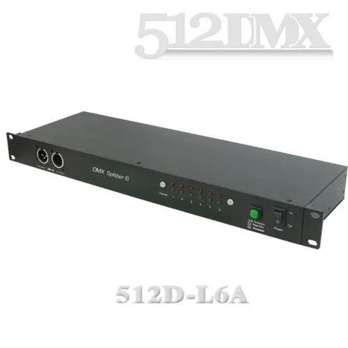 

6-позиционный сплиттер DMX; Размер: 482x147x44 мм (19-дюймовый стеллаж, 1U)