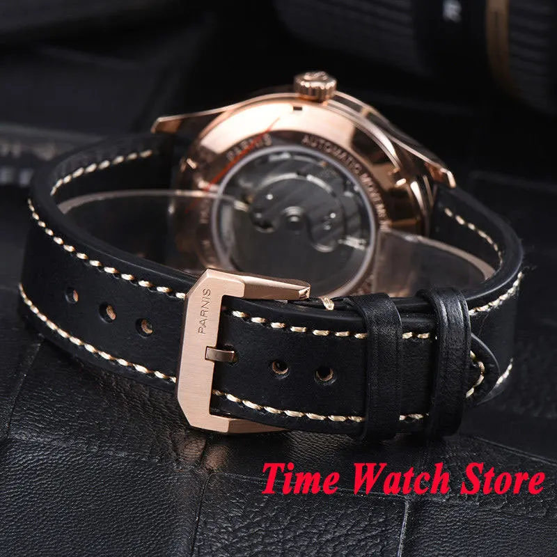 42mm Parnis men's watch Rose golden case brown dial Arabic numerals DATE 5ATM ST1731 Automatic wrist men 957 | Наручные часы