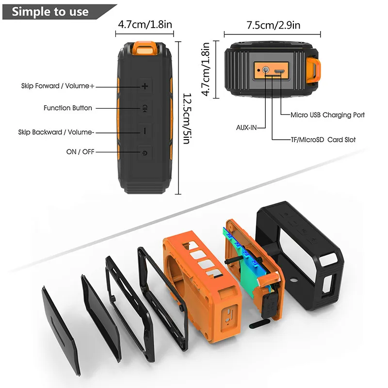 Bluetooth Speaker Outdoor IP67 Waterproof MP3 Player Mini Wireless Speakers FM Radio HandsFree Subwoofer For Computer PC | Электроника