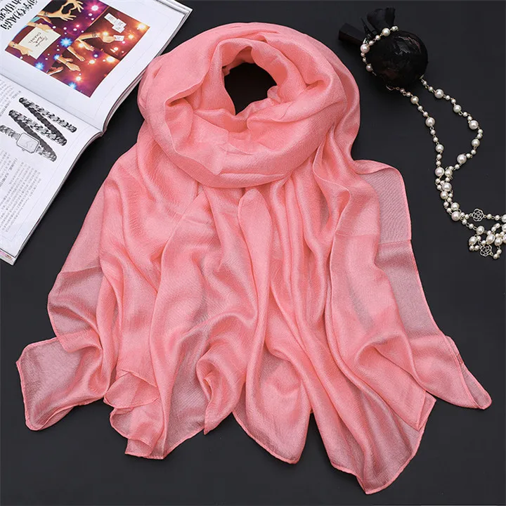 19 pink ZFQHJJ, женский шелковый шарф, длинный, мягкий, гладкий, голландский, льняной, шелковый шарф, пашминовый палантин, головной убор, хиджаб, для путешествий, пляж, саронг, парео - Цвет: 19 pink