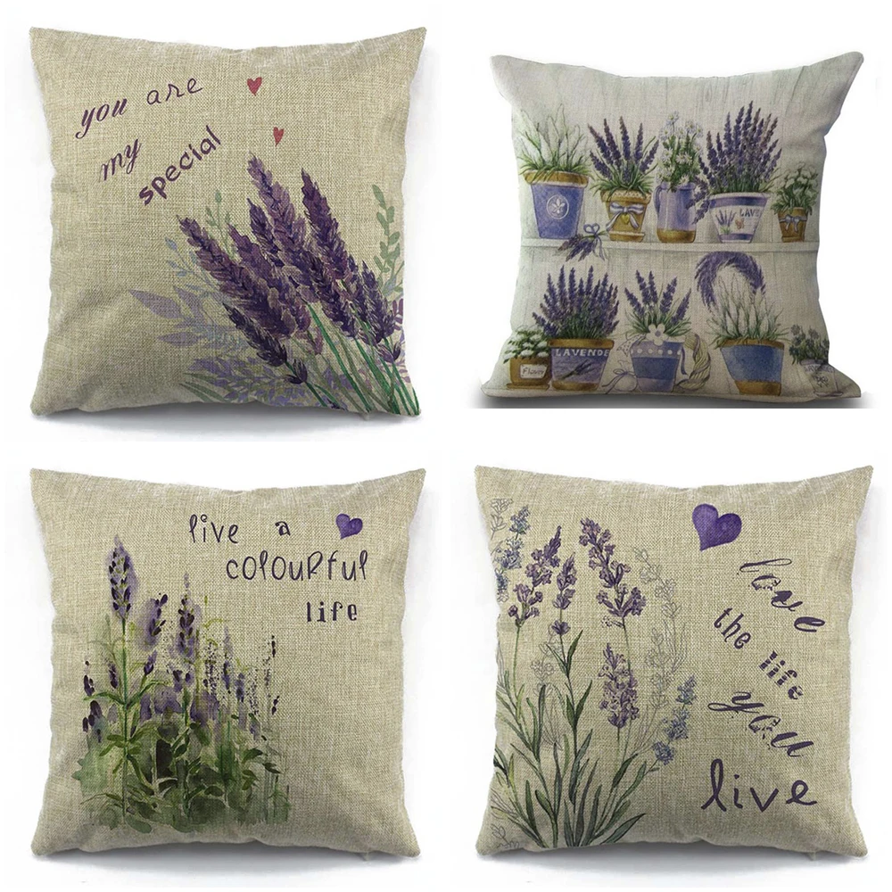 Provence Kissen Лавандовые декоративные подушки диванные чехлы винтажные подушки цветы Льняные декоративные подушки украшения для дома подушки