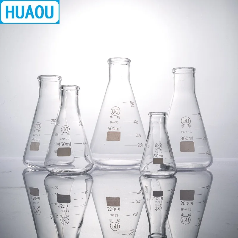 HUAOU 200 мл Erlenmeyer колба боросиликатная 3 стеклянная узкая шейка коническая