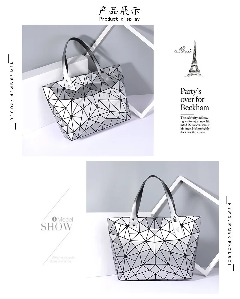 New Fashion Luminous sac Women Bag Diamond Tote Geometric Quilted Shoulder Bags Laser Plain Folding Handbags bolso