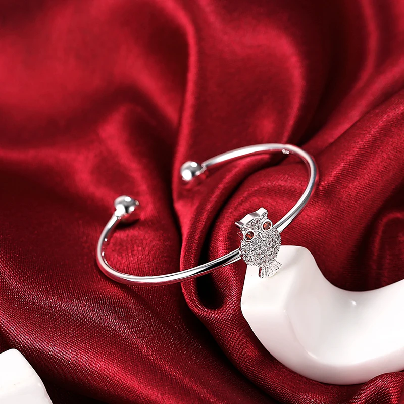 Модный простой серебристый цвет белый циркон милое животное Сова браслет для Для