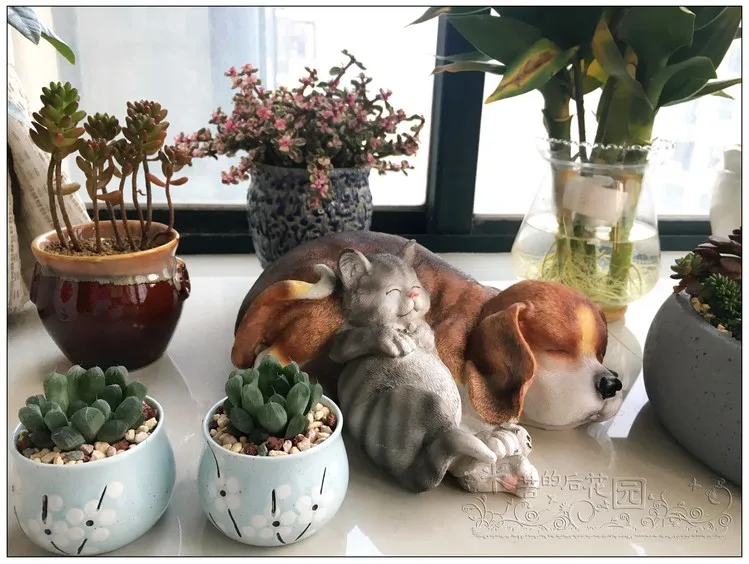 Смола кошка собака сад лес открытый патио терраса скульптура орнамент Животные