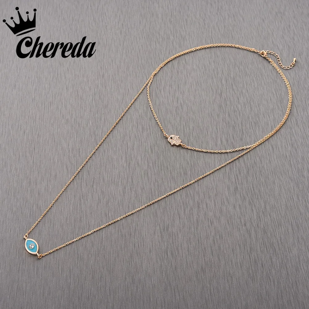 

Chereda 2018 New Fashion Gold Silver Eye Layered Necklace For Women Charm Choker Pendant