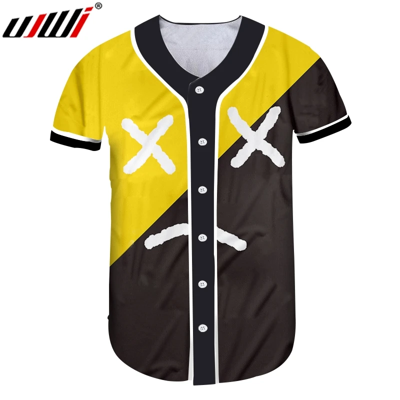 

UJWI Man Large Size Casual Tshirt 3D Printed Black Yellow Expression Creative Men's Baseball Shirt Assorted Color Theme