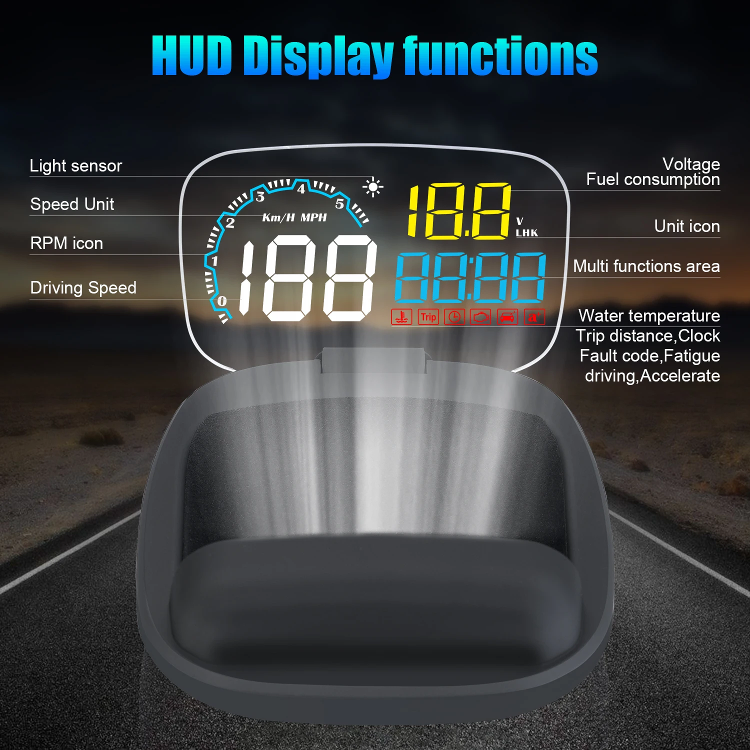 Автомобильный Hud дисплей C600 OBD с сигнализацией превышения скорости автомобильный