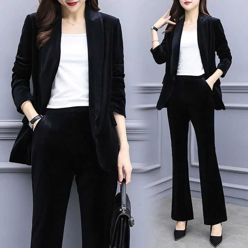 Золото бархат женский комплект 2 шт. велюровый спортивный костюм Conjunto Feminino