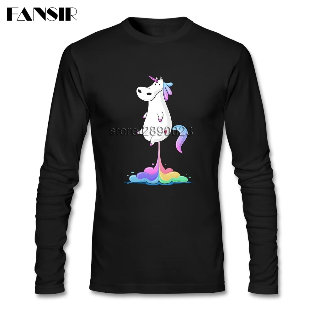 Unicorn Rocket Rainbow T Shirts Men Boy Long Sleeve CrewNeck Cotton Fashion Shirt XXXL | Мужская одежда