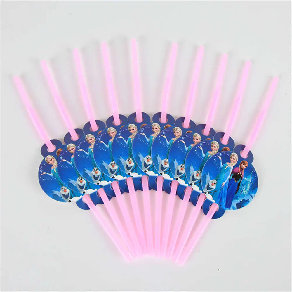 10pcs straw Принадлежности для тематической вечеринки, для девочек, для дня рождения, украшения, набор посуды для детей, вечерние принадлежности, бумажный баннер, декор для торта - Цвет: 10pcs straw