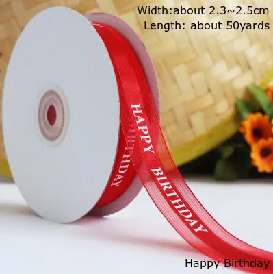 Red Happy Birthday 50 ярдов с днем рождения шелковая атласная лента с наилучшими пожеланиями DIY ремесло День Рождения украшения Sweing Подарочная коробка торт упаковочная лента - Цвет: Red Happy Birthday
