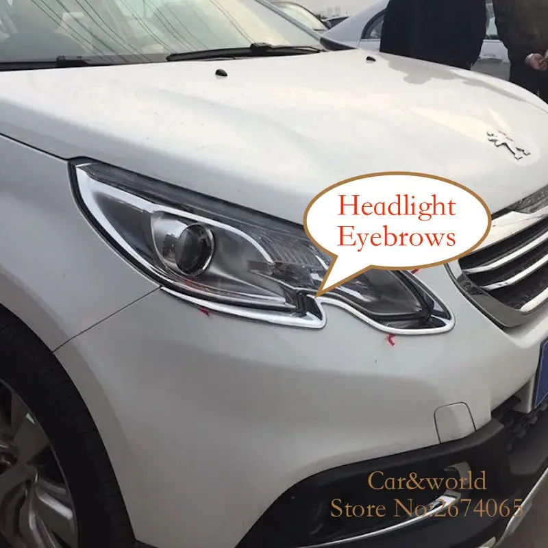 ABS хром для 2014 2015 2016 Peugeot 2008 налобный фонарь бровей накладка на переднюю фару